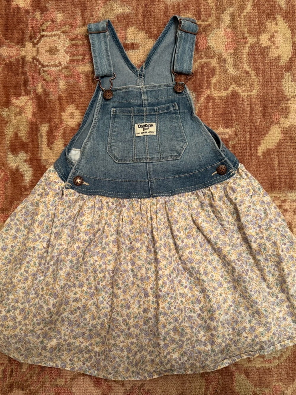 OshKosh B'gosh Denim Overall Dress with Lavender Floral Skirt